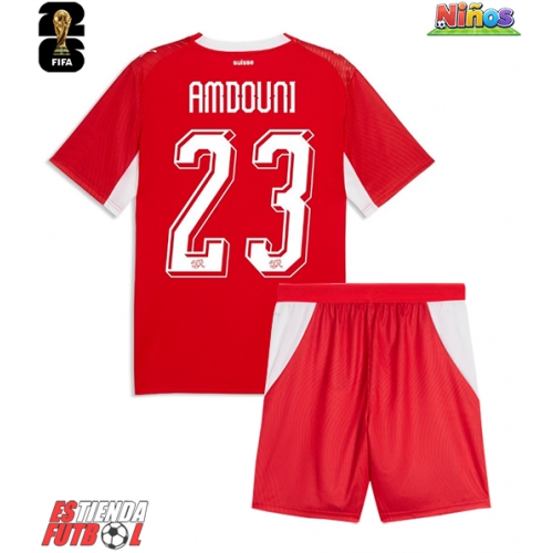 Suiza Zeki Amdouni #23 Primera Equipación Niños Mundial 2026 Manga Corta (+ Pantalones cortos)